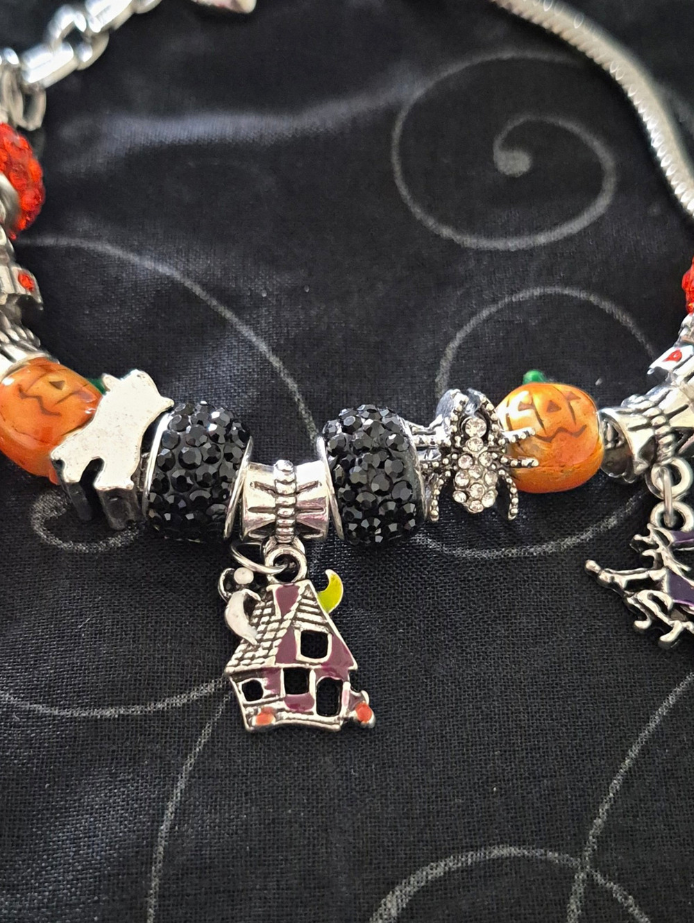 Halloween Theme Charm Bracelet Witch Haunted House Pumpkin Black Orange Spacers